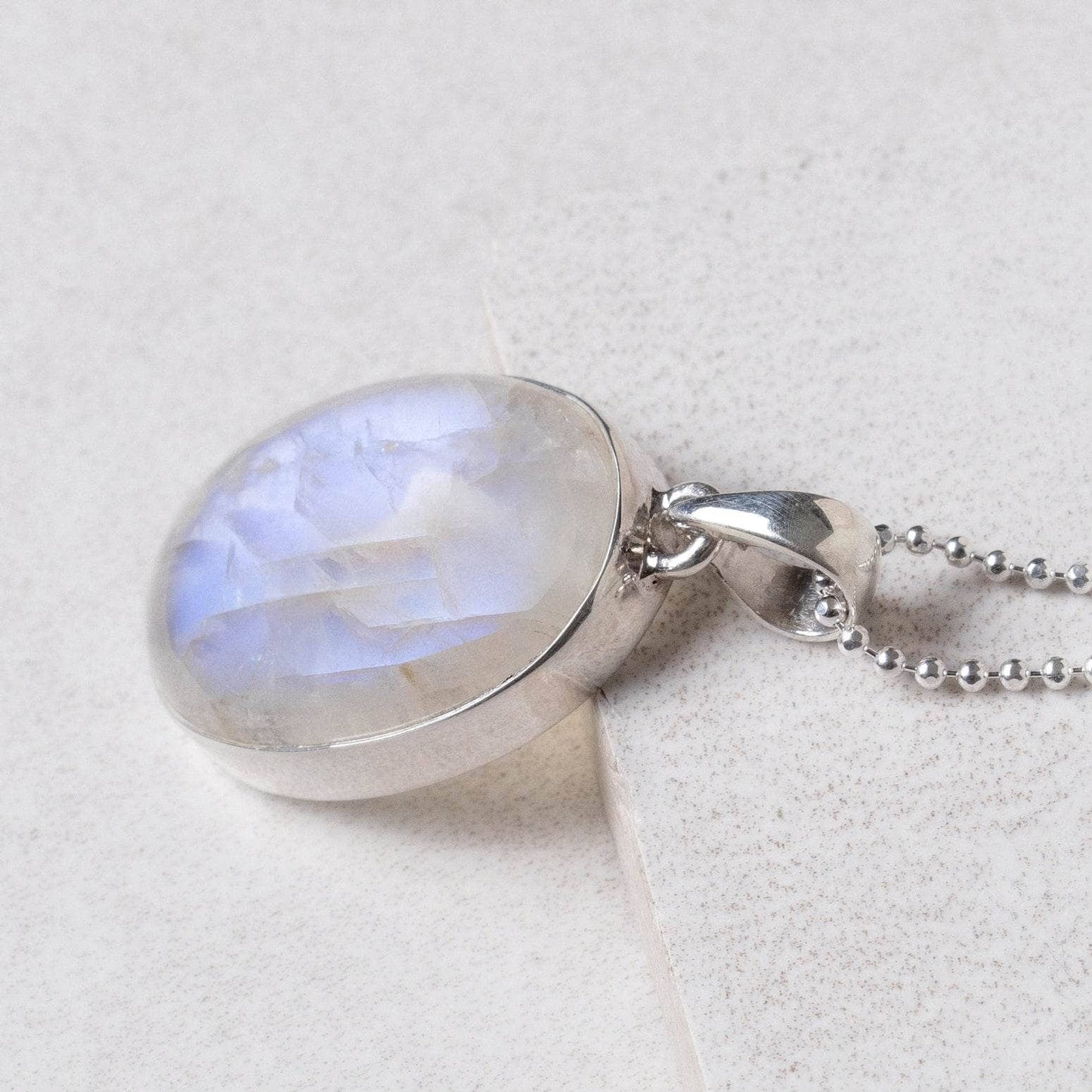 Rainbow Moonstone Oval Pendant Necklace