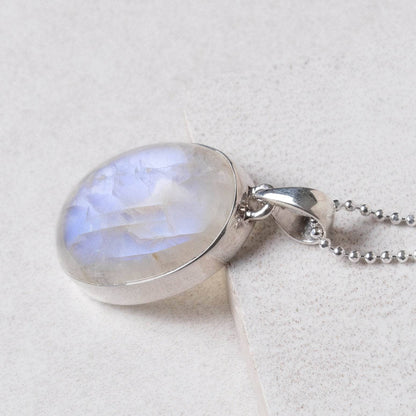 Rainbow Moonstone Oval Pendant Necklace