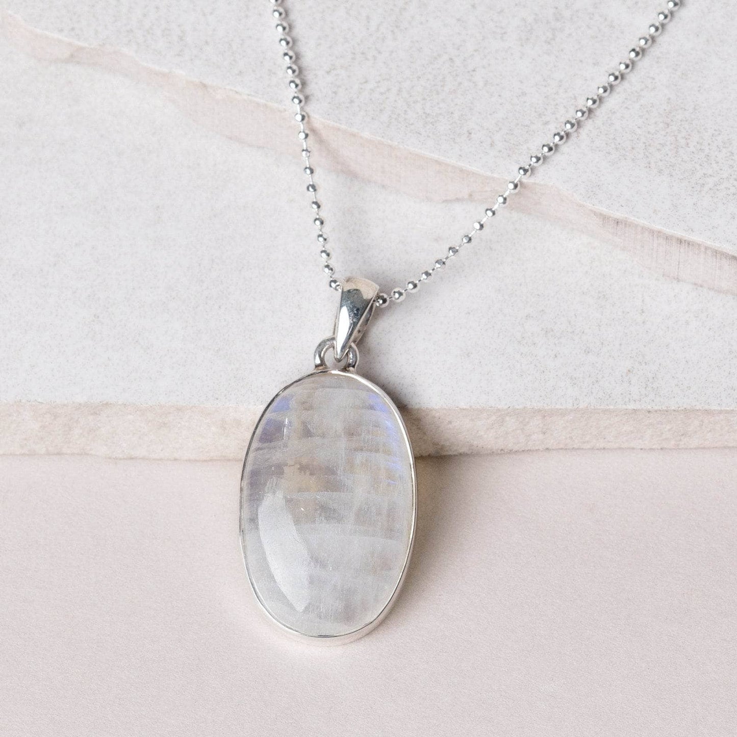 Rainbow Moonstone Oval Pendant Necklace