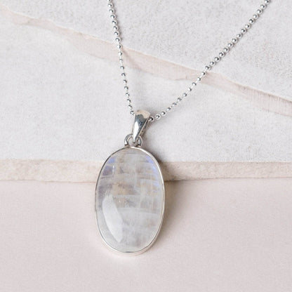 Rainbow Moonstone Oval Pendant Necklace