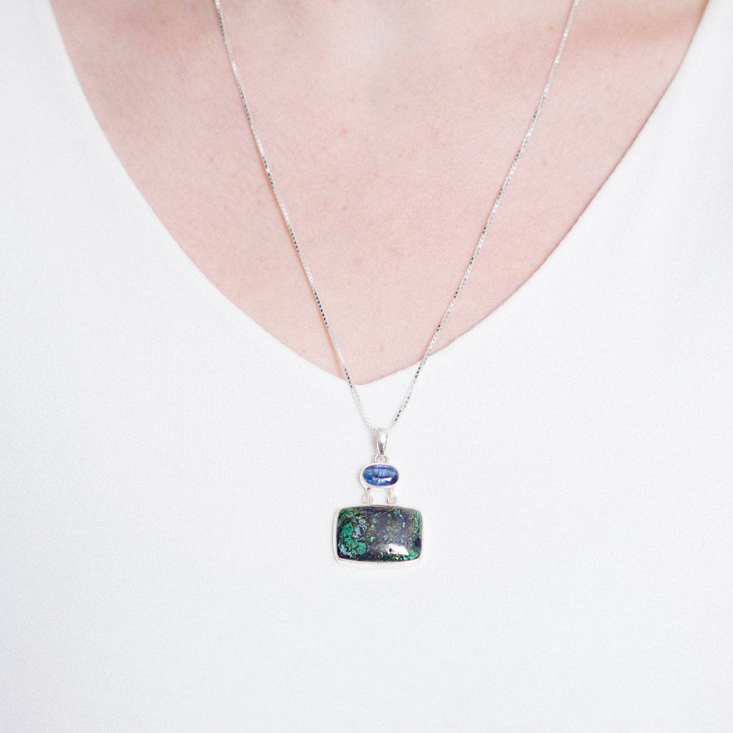 Genuine Azurite Malachite/Kyanite Pendant Necklace