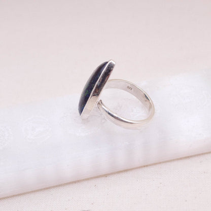 Genuine Azurite Malachite Teardrop Adjustable Ring