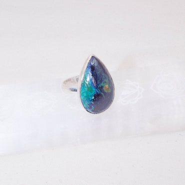 Genuine Azurite Malachite Teardrop Adjustable Ring