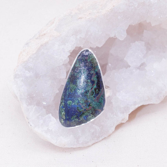Genuine Azurite Malachite Freeform Adjustable Ring
