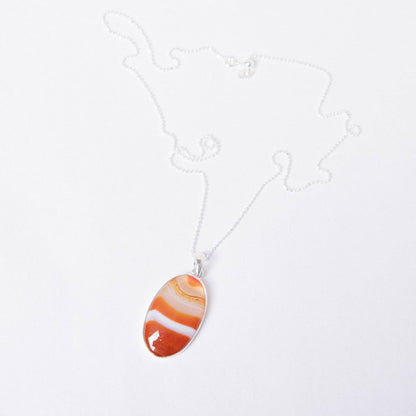 Carnelian Banded Agate Oval Pendant Necklace