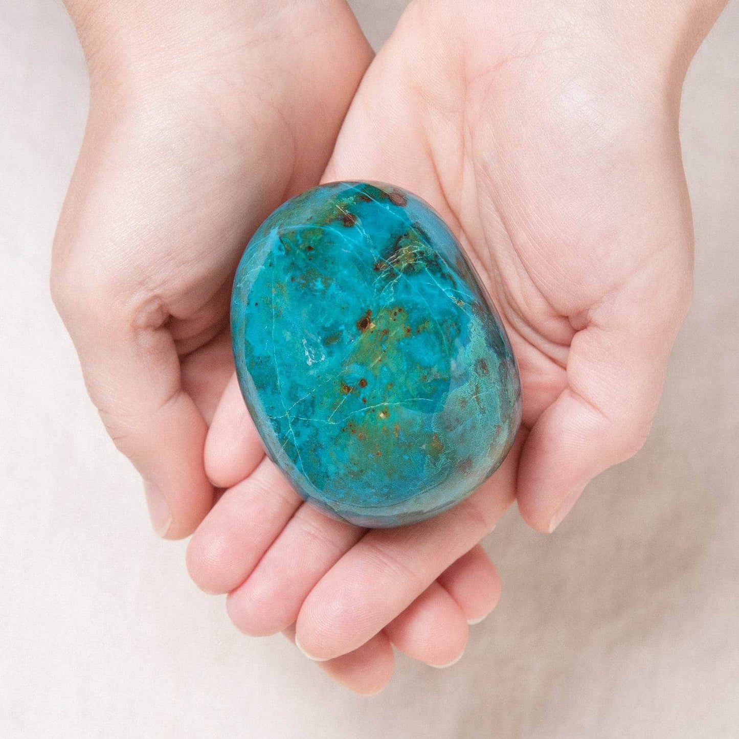 Rare Peruvian Chrysocolla Palm Stone