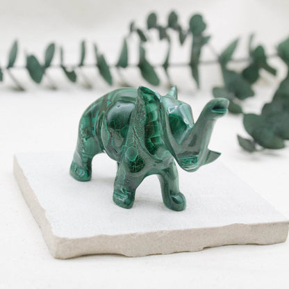 Genuine Malachite Elephants - Hand Carved - 1 of a Kind