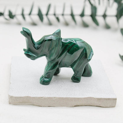 Genuine Malachite Elephants - Hand Carved - 1 of a Kind