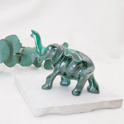 Genuine Malachite Elephants - Hand Carved - 1 of a Kind