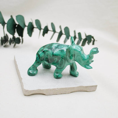 Genuine Malachite Elephants - Hand Carved - 1 of a Kind