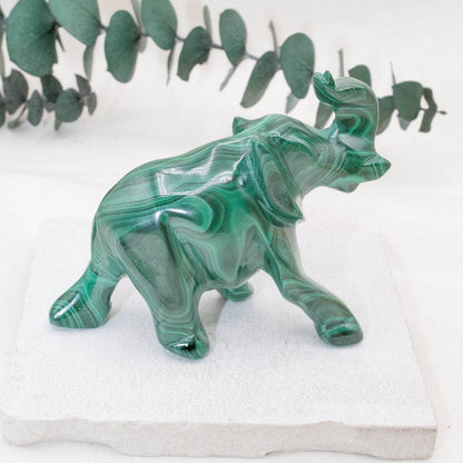 Genuine Malachite Elephants - Hand Carved - 1 of a Kind