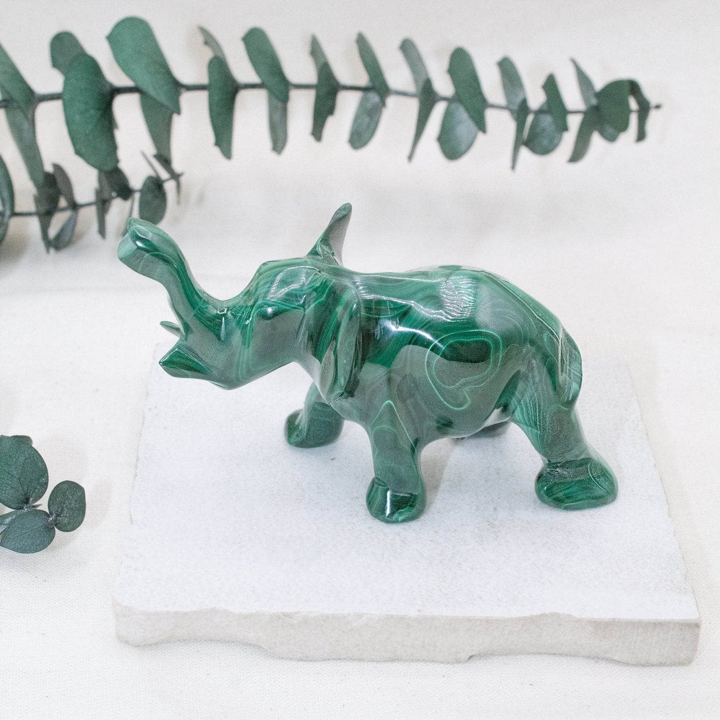 Genuine Malachite Elephants - Hand Carved - 1 of a Kind