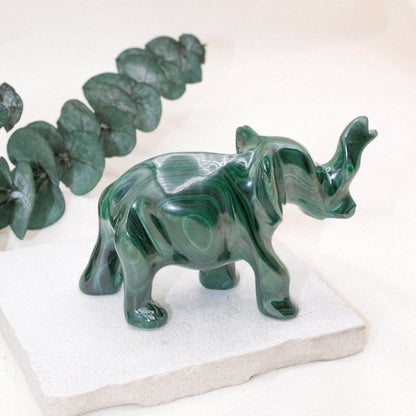 Genuine Malachite Elephants - Hand Carved - 1 of a Kind
