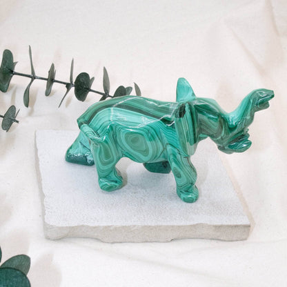 Genuine Malachite Elephants - Hand Carved - 1 of a Kind