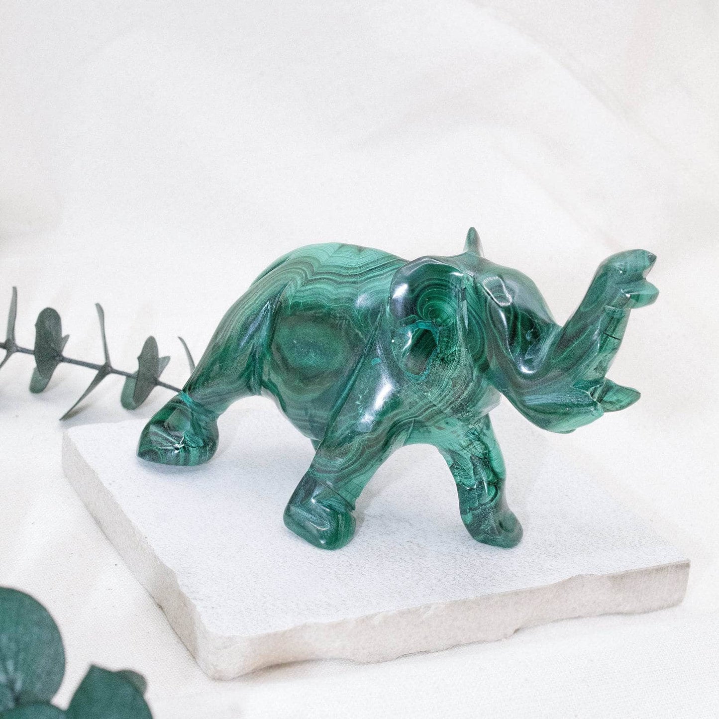 Genuine Malachite Elephants - Hand Carved - 1 of a Kind