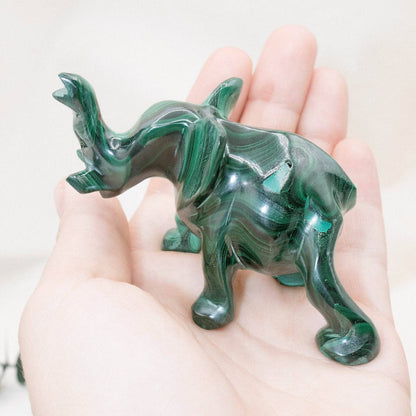 Genuine Malachite Elephants - Hand Carved - 1 of a Kind