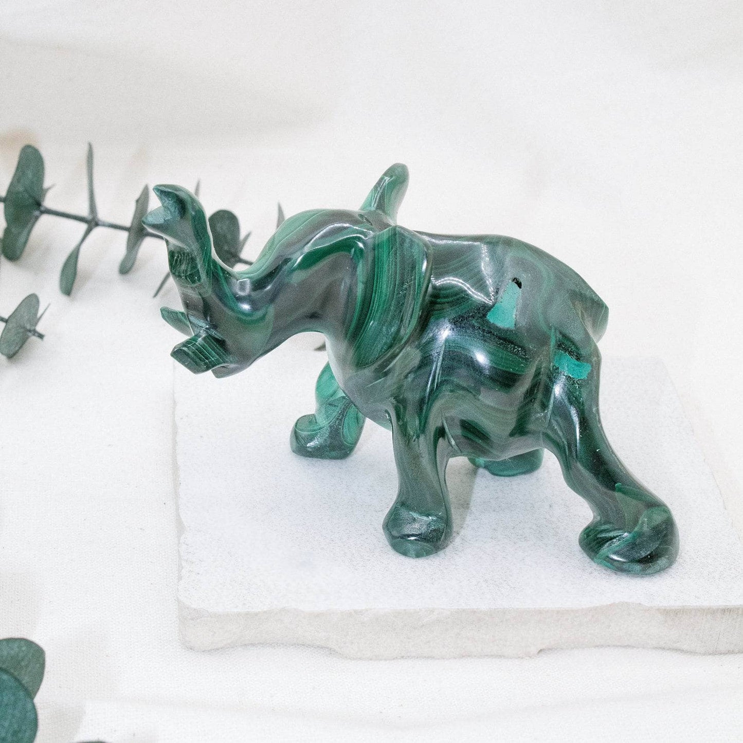 Genuine Malachite Elephants - Hand Carved - 1 of a Kind