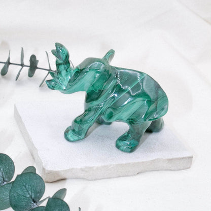 Genuine Malachite Elephants - Hand Carved - 1 of a Kind