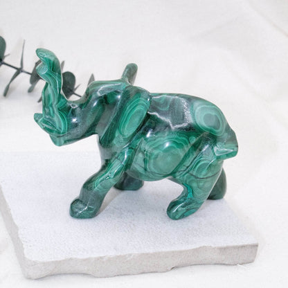 Genuine Malachite Elephants - Hand Carved - 1 of a Kind