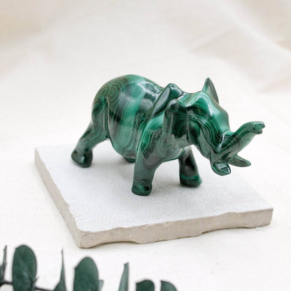 Genuine Malachite Elephants - Hand Carved - 1 of a Kind