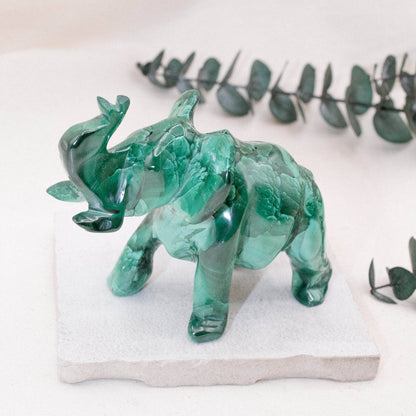 Genuine Malachite Elephants - Hand Carved - 1 of a Kind