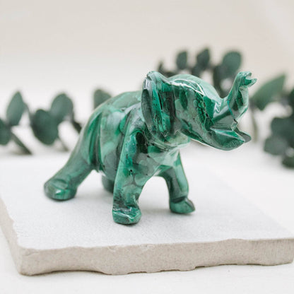 Genuine Malachite Elephants - Hand Carved - 1 of a Kind