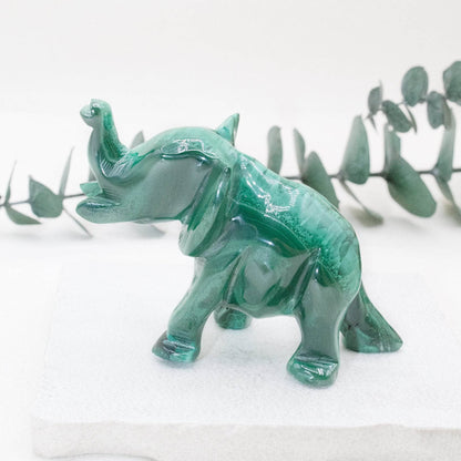 Genuine Malachite Elephants - Hand Carved - 1 of a Kind