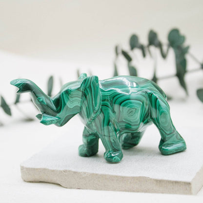 Genuine Malachite Elephants - Hand Carved - 1 of a Kind
