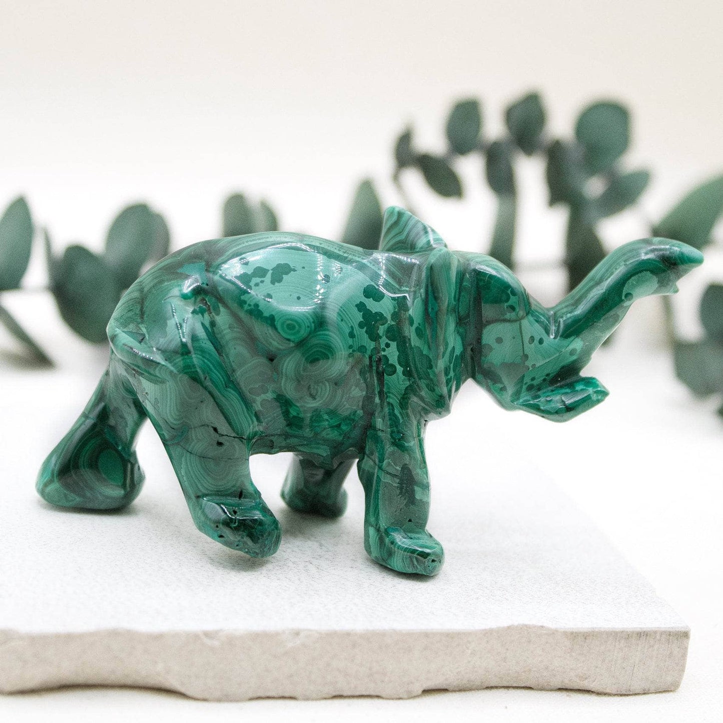 Genuine Malachite Elephants - Hand Carved - 1 of a Kind