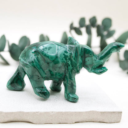Genuine Malachite Elephants - Hand Carved - 1 of a Kind