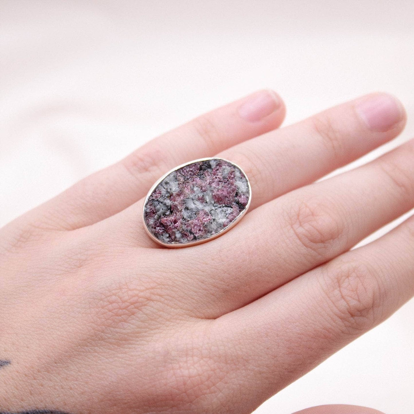 Rare Eudialyte Druzy Oval Adjustable Ring