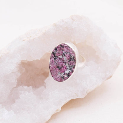 Rare Eudialyte Druzy Oval Adjustable Ring