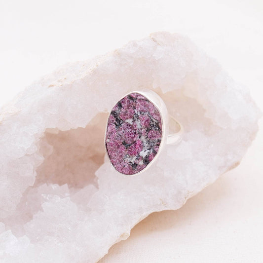 Rare Eudialyte Druzy Oval Adjustable Ring