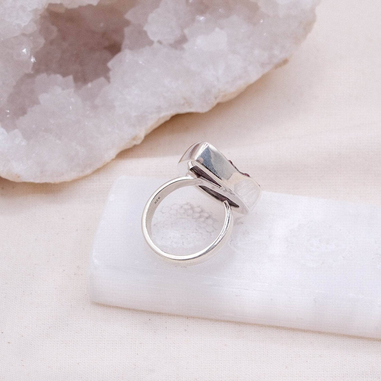 Rare Eudialyte Druzy Adjustable Teardrop Ring