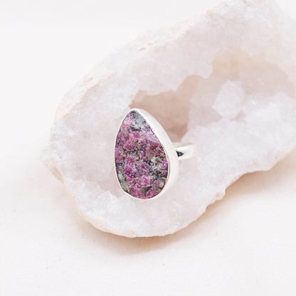 Rare Eudialyte Druzy Adjustable Teardrop Ring