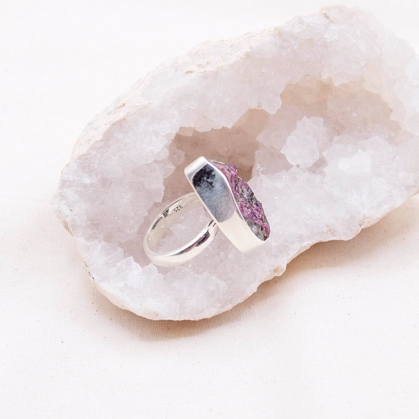 Rare Eudialyte Druzy Adjustable Teardrop Ring
