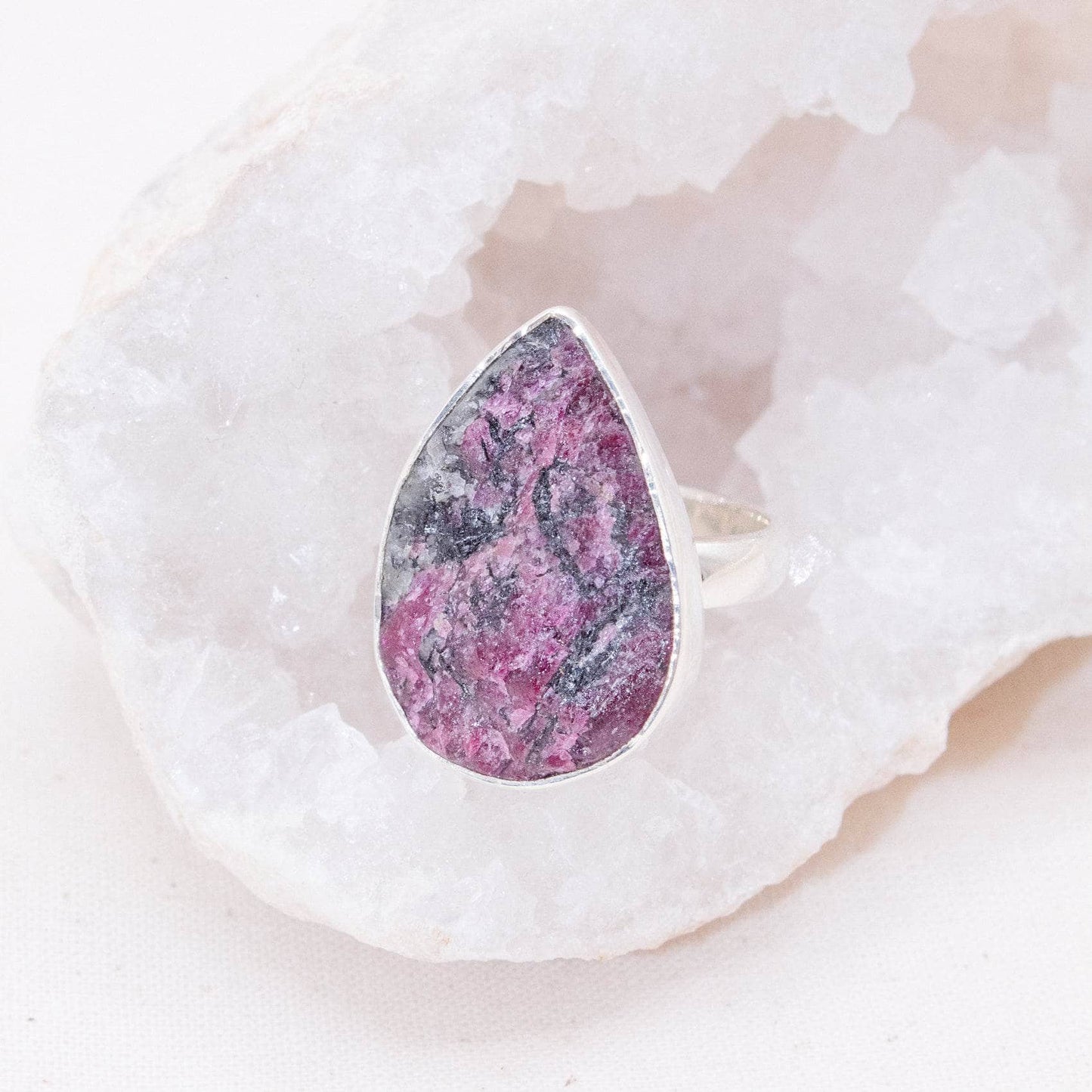 Rare Eudialyte Druzy Adjustable Teardrop Ring