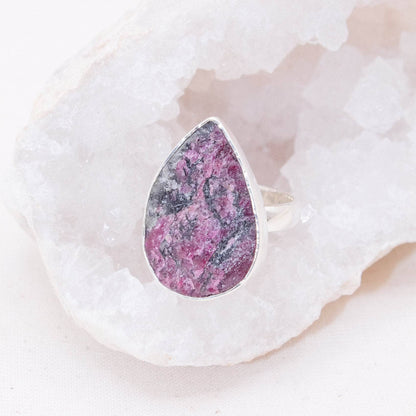 Rare Eudialyte Druzy Adjustable Teardrop Ring