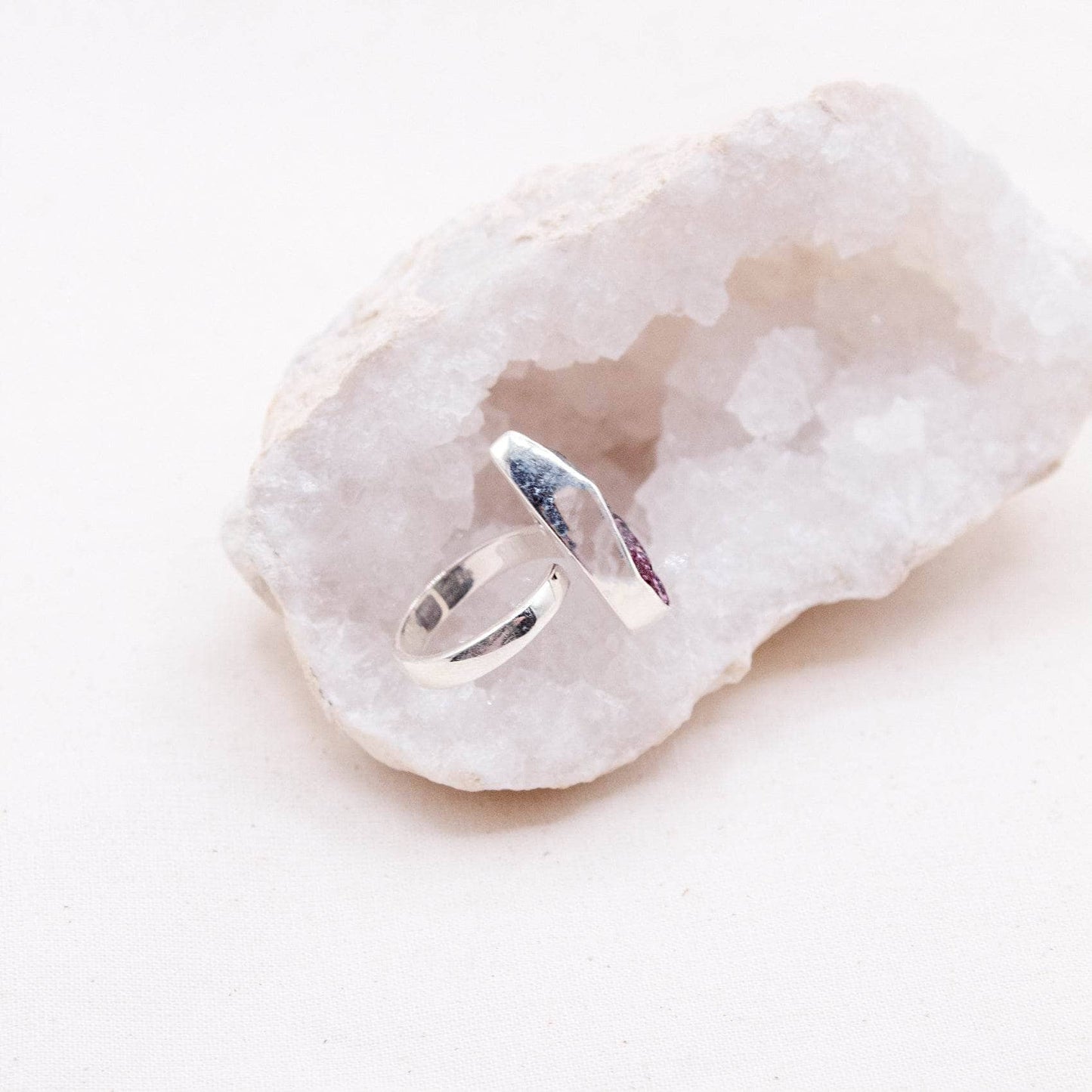 Rare Eudialyte Druzy Adjustable Teardrop Ring
