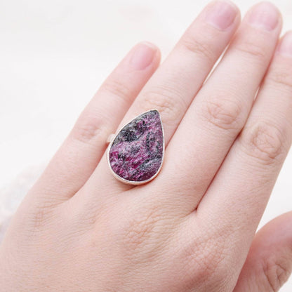 Rare Eudialyte Druzy Adjustable Teardrop Ring