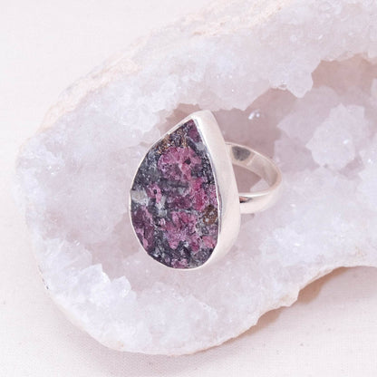 Rare Eudialyte Druzy Adjustable Teardrop Ring