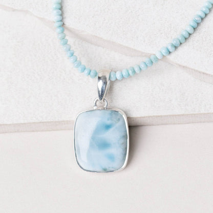 Rare Genuine Larimar Square Pendant Necklace