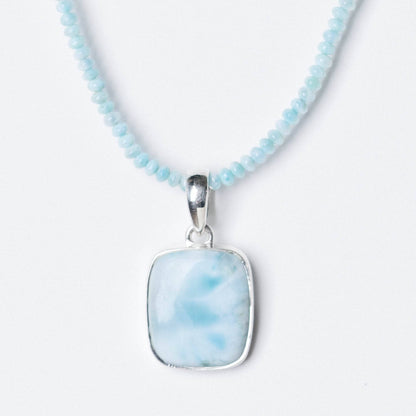 Rare Genuine Larimar Square Pendant Necklace