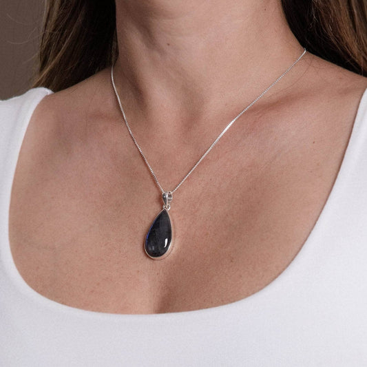 Genuine Labradorite Teardrop Pendant Necklace