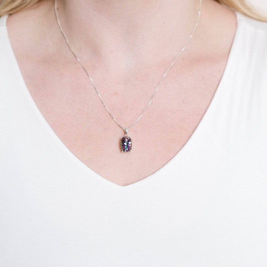Rare Mystic Topaz Emerald Cut Pendant Necklace
