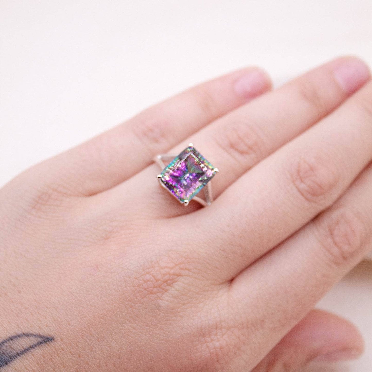 Rare Mystic Topaz Emerald Cut Ring