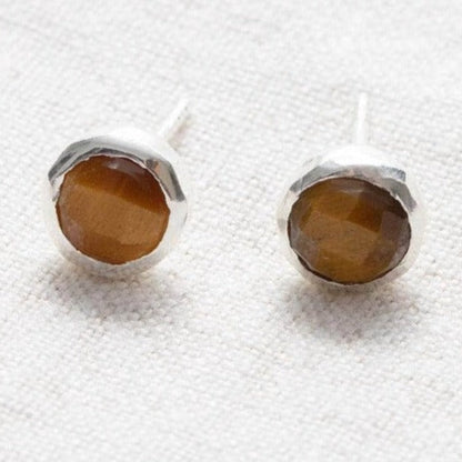 Tiger Eye Silver or Gold Stud Earrings
