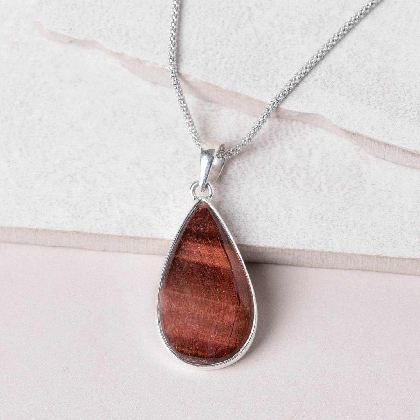 Red Tiger Eye Teardrop Pendant Necklace