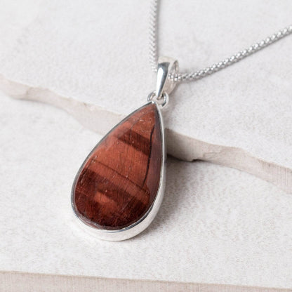 Red Tiger Eye Teardrop Pendant Necklace