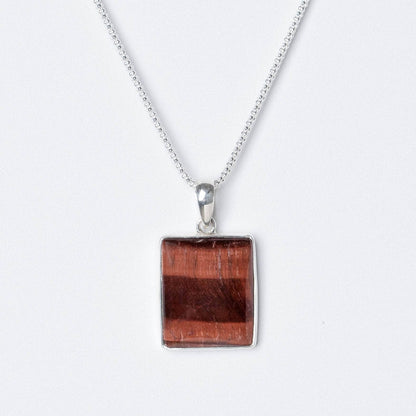 Red Tiger Eye Square Pendant Necklace